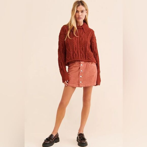NWOT Free People Ray Cotton Corduroy a line  Mini skirt color Myrrh Rust - Picture 5 of 15